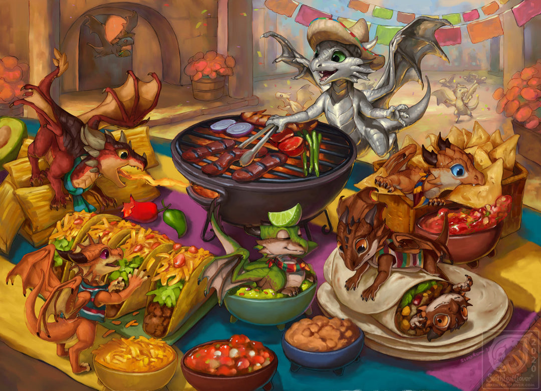 The Fiesta Fantasy Dragon Whelps Making Mexican Food by SixthLeafClover