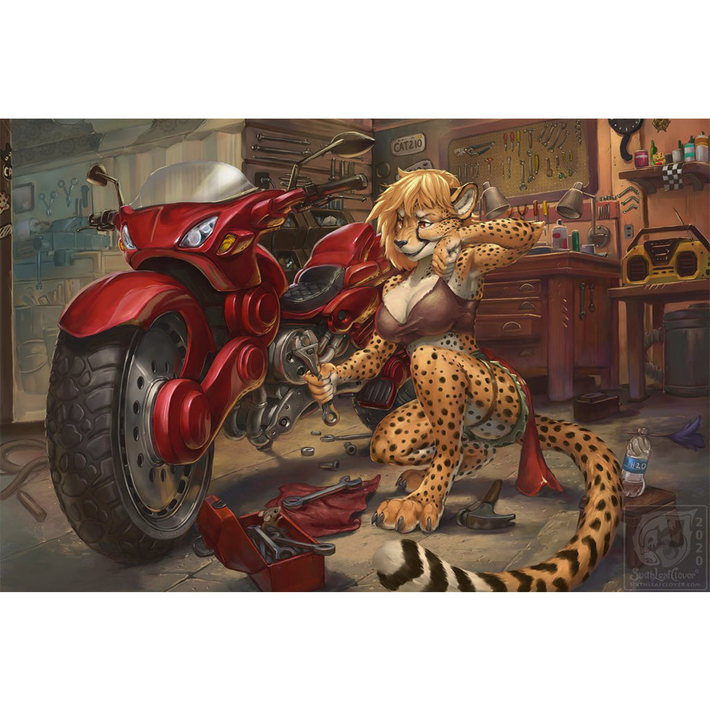 Tune Up, Fantasy Art of werecheetah by SixthLeafClover