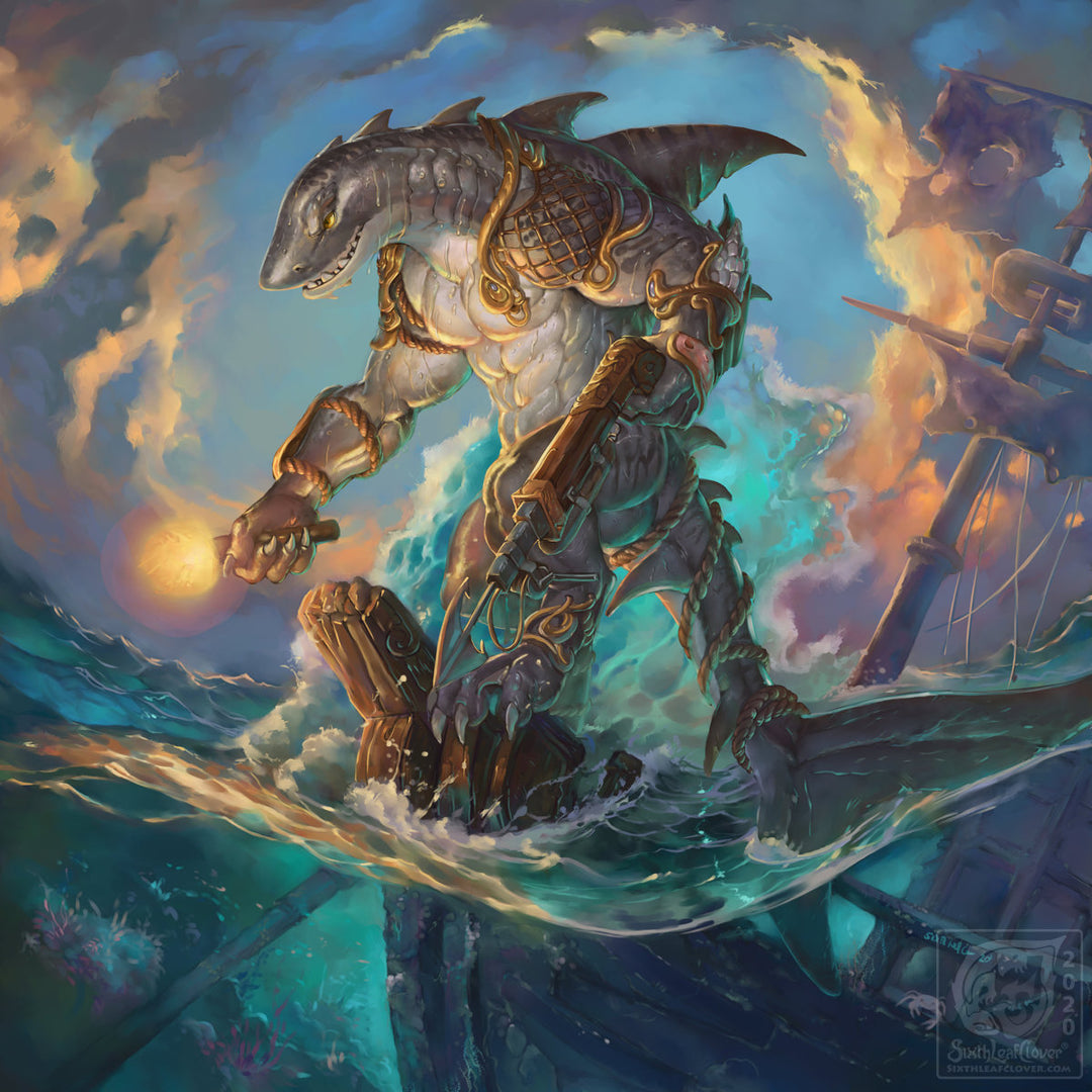 Land-Jaws, the wereshark, surveys a shipwreck. Was it a treasure he seeks or something else at stake here?