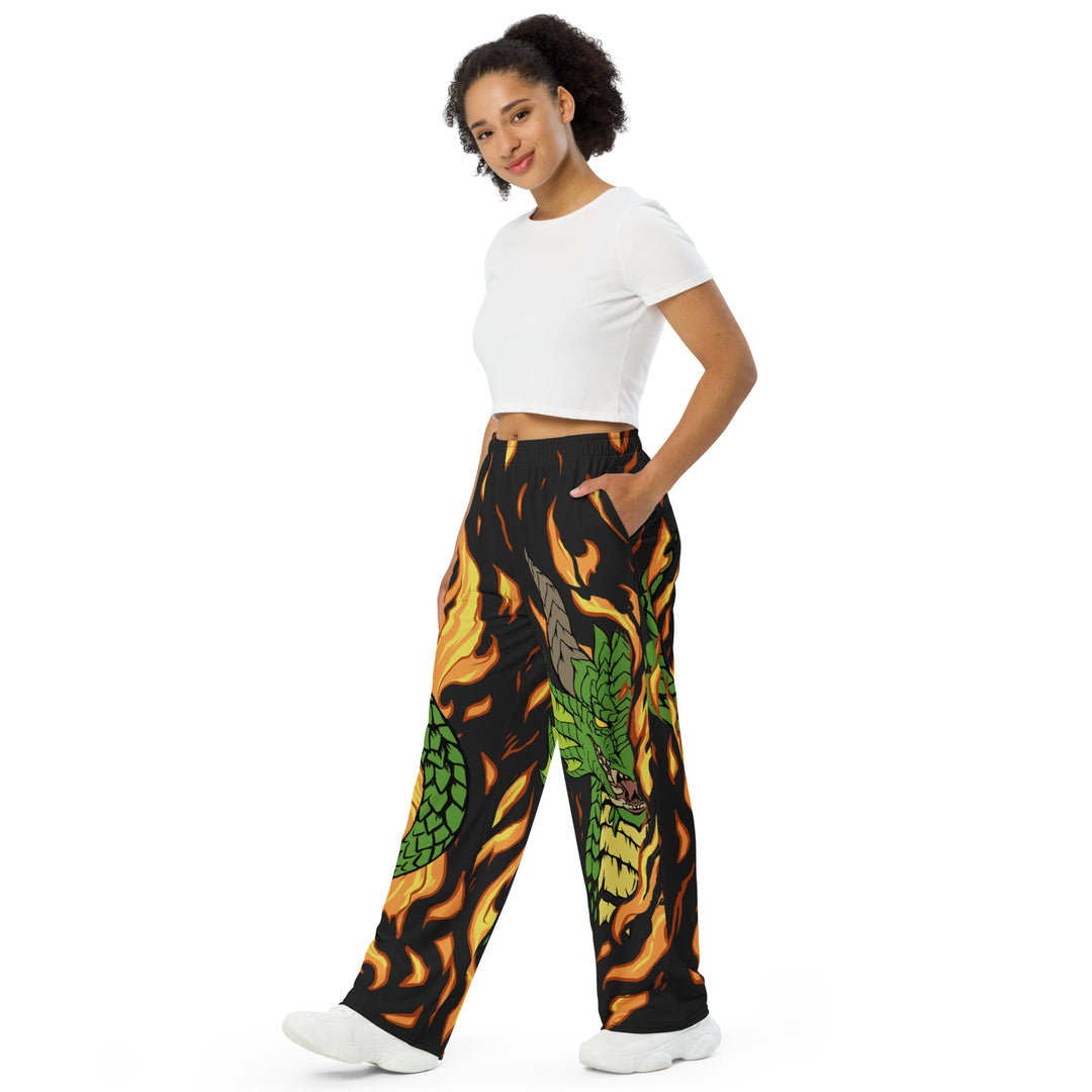 Fire Dragon Green Unisex Wide-Leg Pants