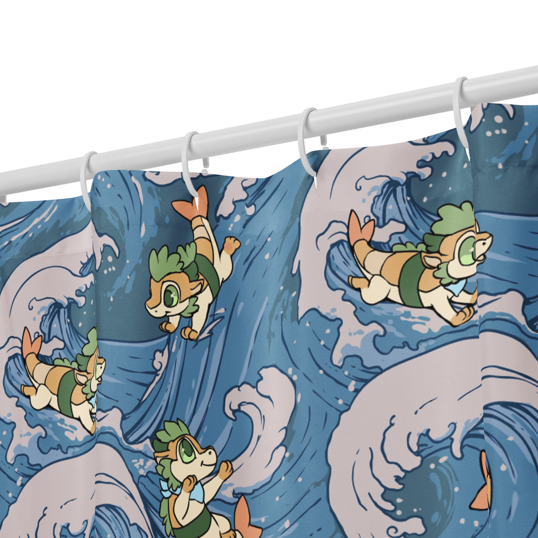 Surfing Sushi Dragons Shower curtain