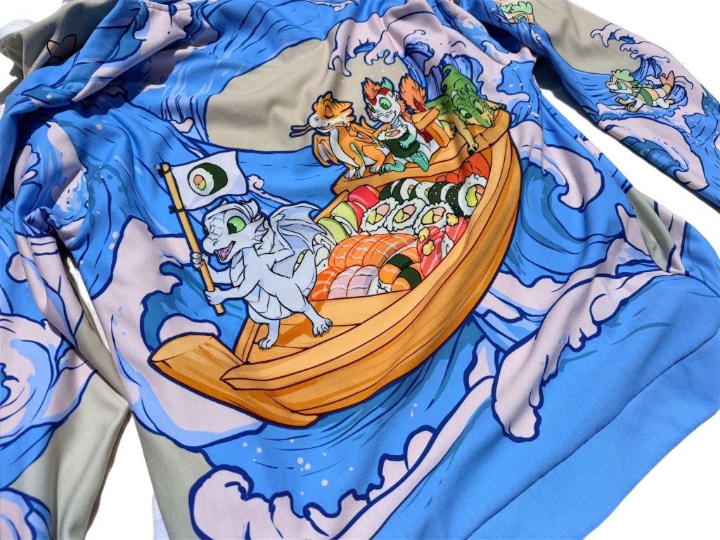 Surfing Sushi Dragons Unisex Zip Hoodie