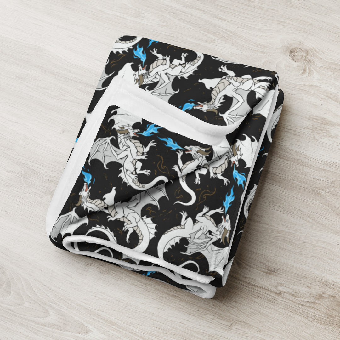 Dragon White Throw Blanket