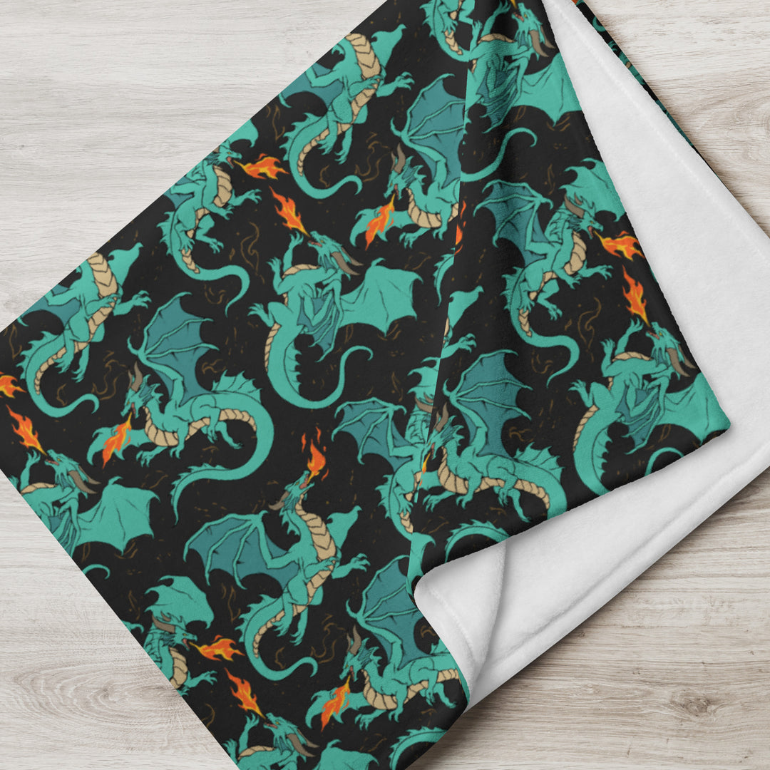 Dragon Teal Throw Blanket