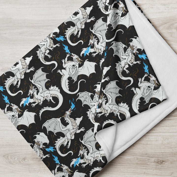 Dragon White Throw Blanket
