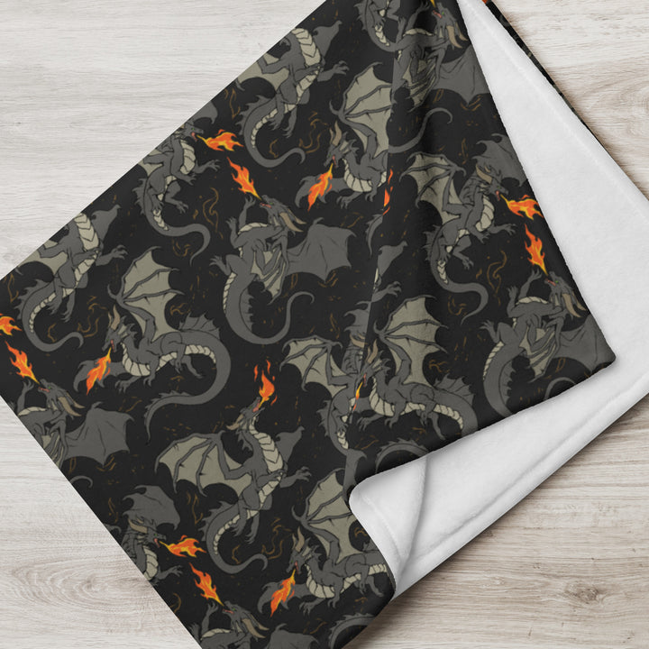 Dragon Black Throw Blanket