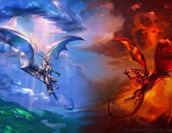 Order and Chaos Fire and Ice Fantasy Dragon Art by SixthLeafClover