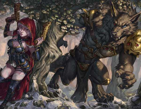 Red Riding Hood Fantasy Human Werewolf Fairytale Art by SixthLeafClover